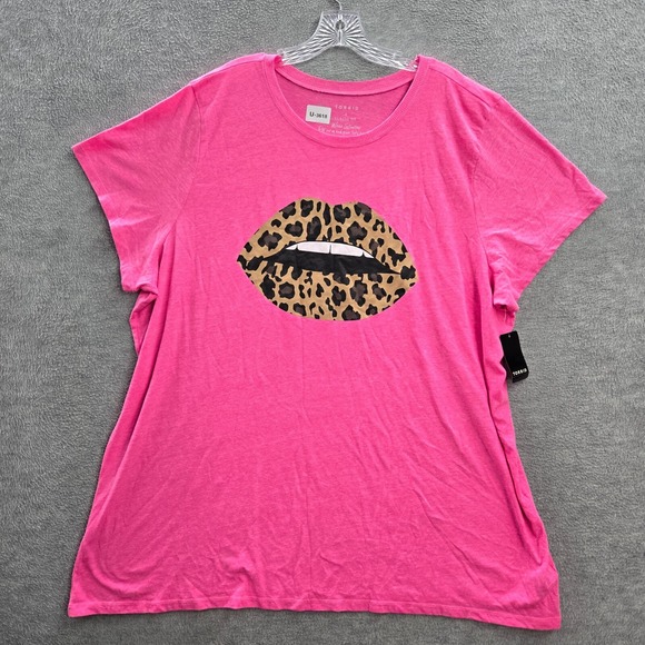 Torrid Women Top 4 Pink Shirt Triblend Jersey Leopard Lips Vintage Tee NWT - Picture 1 of 11